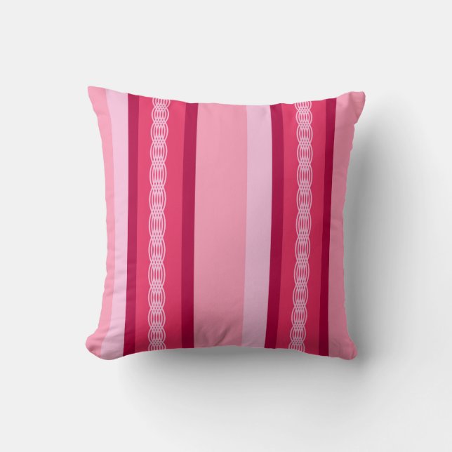 Coussin Bande d'auvent du milieu du siècle - rose et vin (Recto)