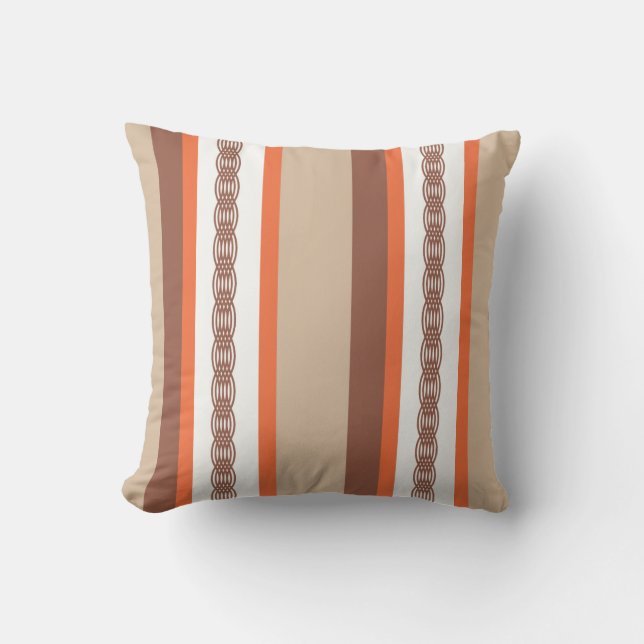 Coussin Bande d'auvent du milieu du siècle - taupe et cora (Recto)