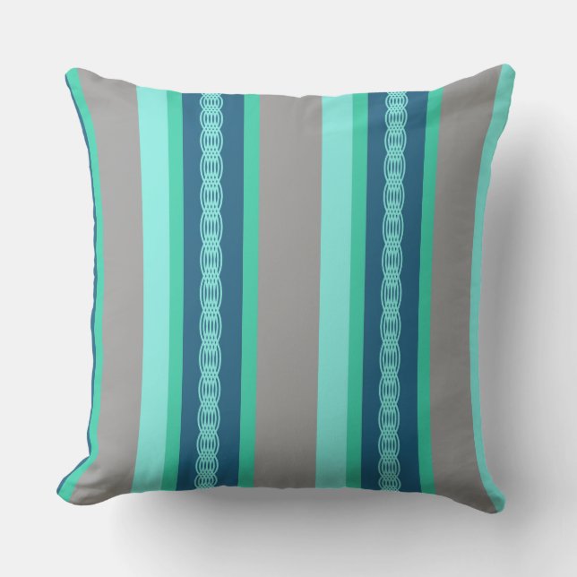 Coussin Bande d'auvent du milieu du siècle - turquoise & g (Recto)