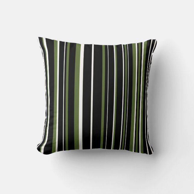 Coussin Bande de codes à barres noir, vert olive et blanc (Recto)