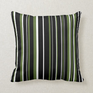 Coussin Bande de codes à barres noir, vert olive et blanc