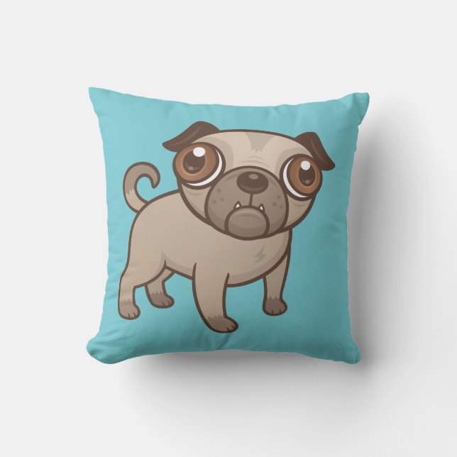 Coussin Bande dessinée de chiot de carlin (Recto)