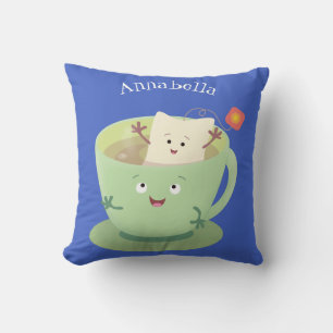 Coussin Bande dessinée de la tasse de thé mignonne humour 
