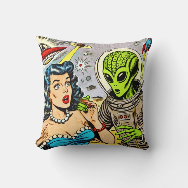 Coussin Bande dessinée de science fiction Alien rétro (Recto)