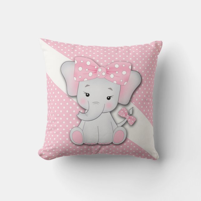 Coussin Bande dessinée d'éléphant rose blanc gris pour enf (Recto)
