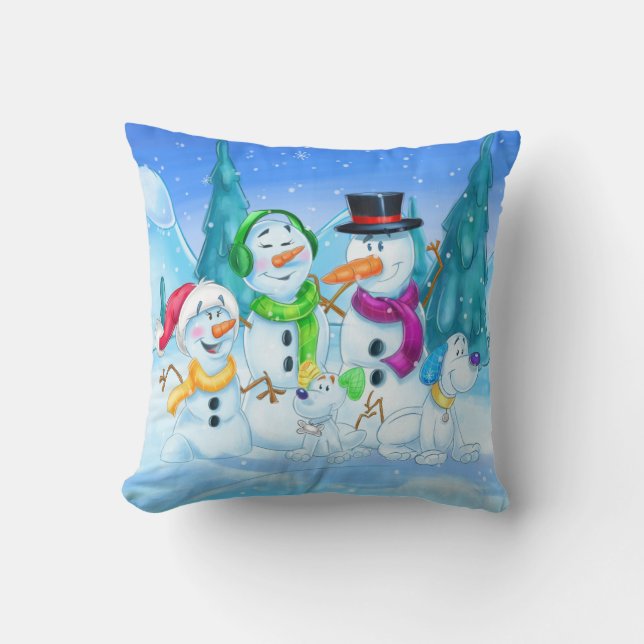 Coussin Bande dessinée mignonne de famille de neige (Recto)