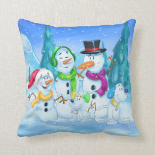 Coussin Bande dessinée mignonne de famille de neige
