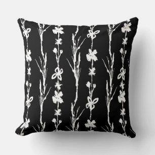 Coussin Bande florale noire et blanche
