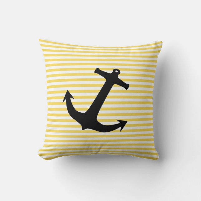 Coussin Bande Jaune Nautique Avec Ancre (Recto)
