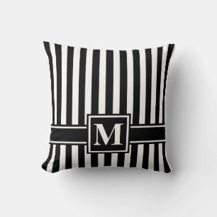 Coussin Bande moderne noire avec Monogramme