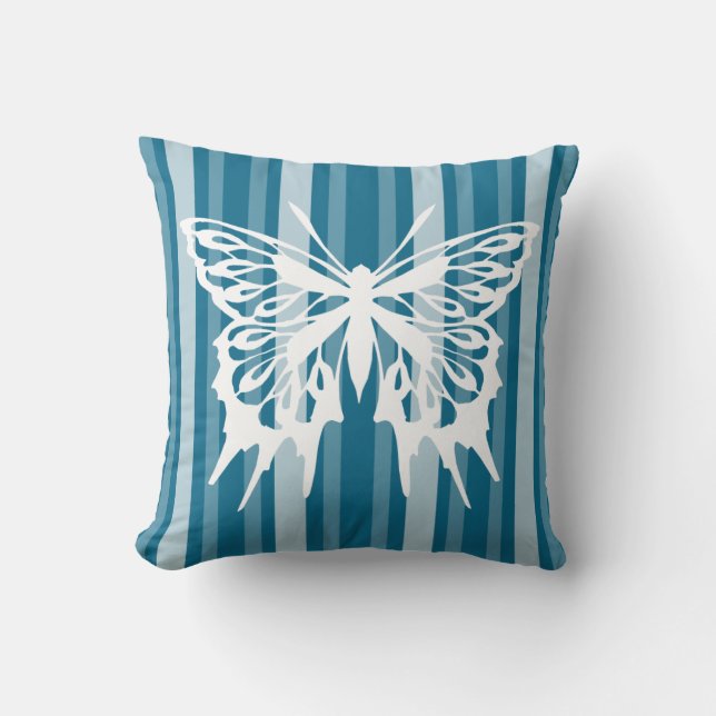 Coussin Bande victorienne de Cerulean foncé avec papillon (Recto)