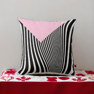 Coussin Bande Zèbre noire et blanche rose et courbée