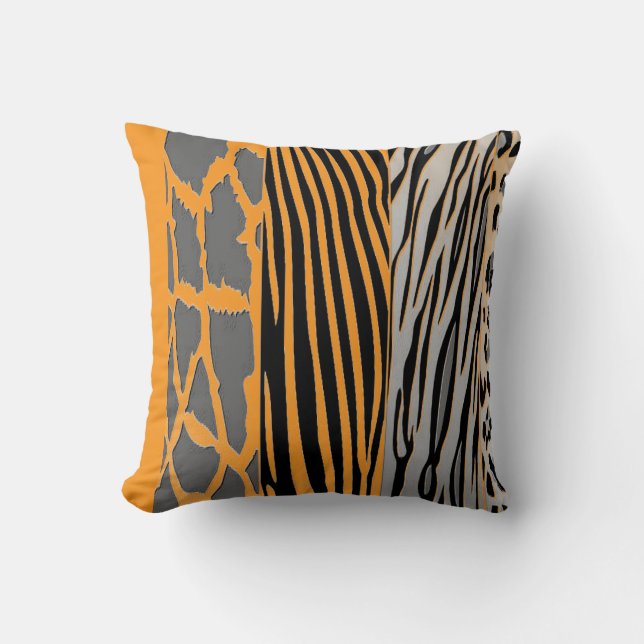 Coussin Bande Zèbre Noire Et Orange Imprimée (Recto)