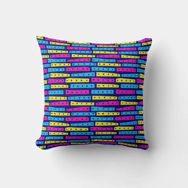 Coussin Bandes Abstraites - Couleurs 02 sur Fond Bleu Fonc (Recto)