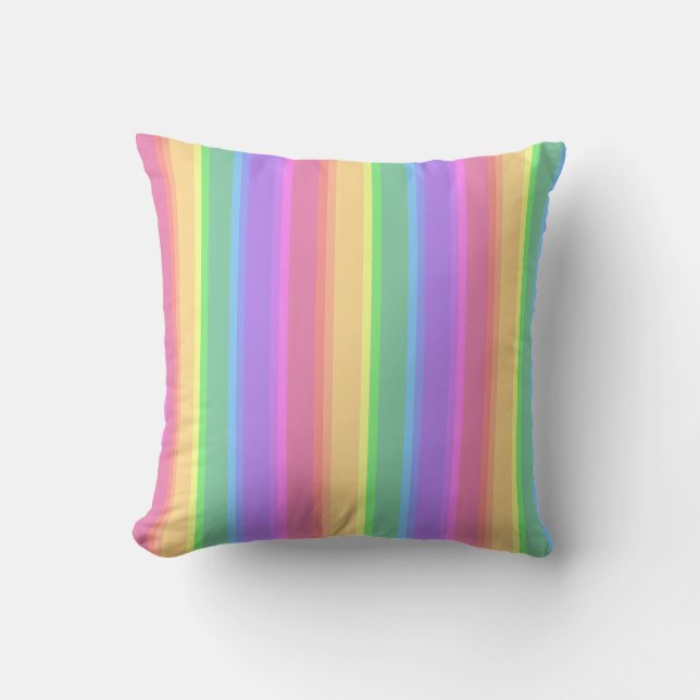 Coussin Bandes arc-en-ciel pastel (Recto)