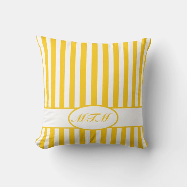 Coussin Bandes automnales de moutarde avec monogramme (Recto)