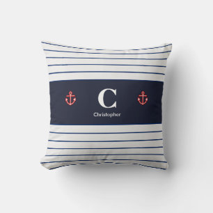 Coussin Bandes blanches de la marine marine