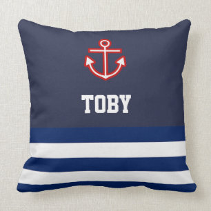 Coussin Bandes blanches de la marine nautique personnalisé