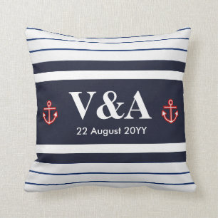 Coussin Bandes blanches de la marine nautique personnalisé