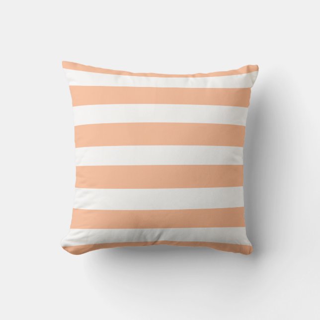 Coussin Bandes blanches orange pêche doux classiques (Recto)