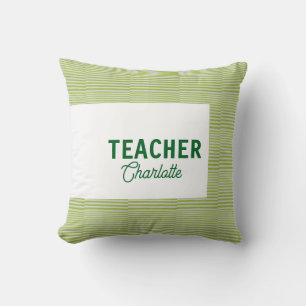 Coussin Bandes blanches vert citron professeur nom d'ensei