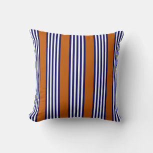 Coussin Bandes bleu marine et blanc avec orange brûlé