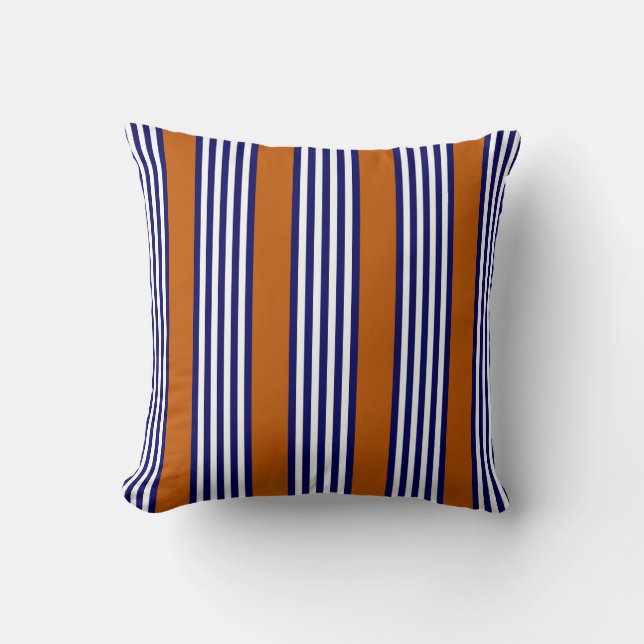 Coussin Bandes bleu marine et blanc avec orange brûlé (Recto)