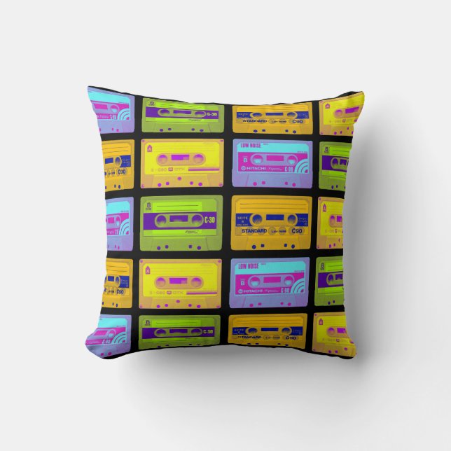 Coussin Bandes Cassette Art Pop Rétro 80s (Recto)