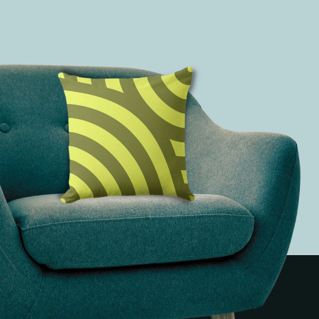 Coussin Bandes circulaires du quart Jaune imbriqué (Nested Yellow Quarter Circular Stripes Throw Pillow)