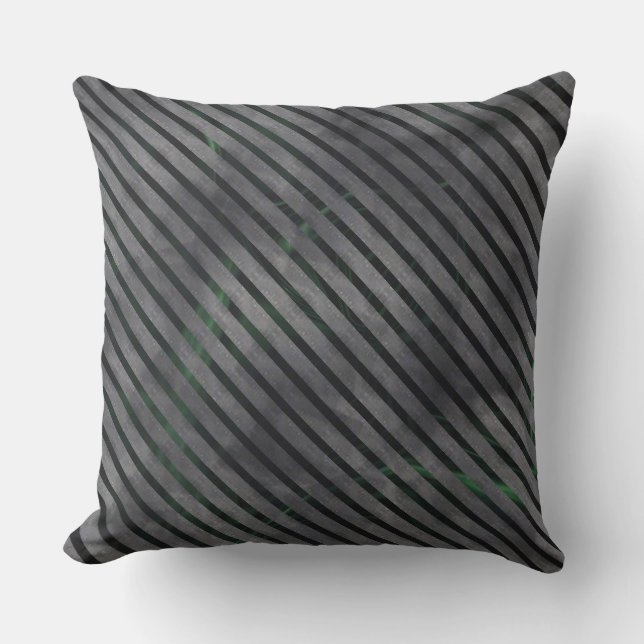 Coussin Bandes croisées grises, petits carrés, fonds verdâ (Recto)