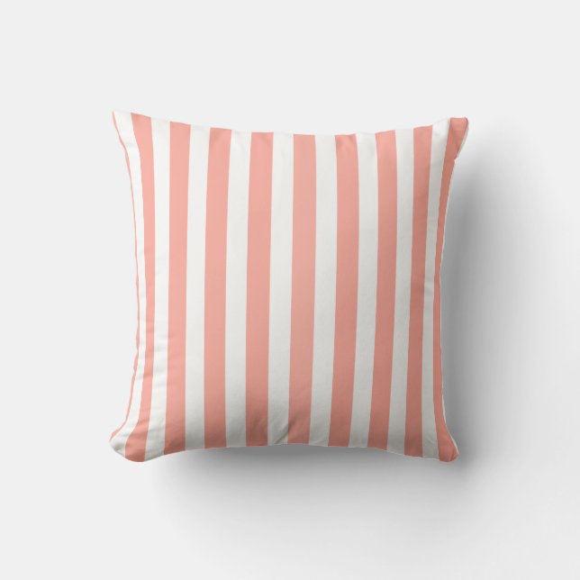 Coussin Bandes de bonbons corail et blanc (Recto)