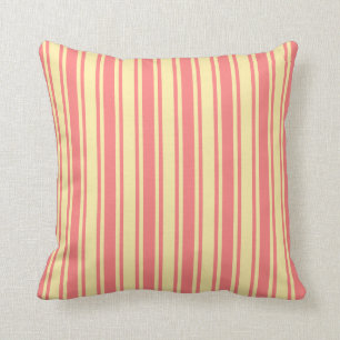 Coussin Bandes de bonbons corail et jaune
