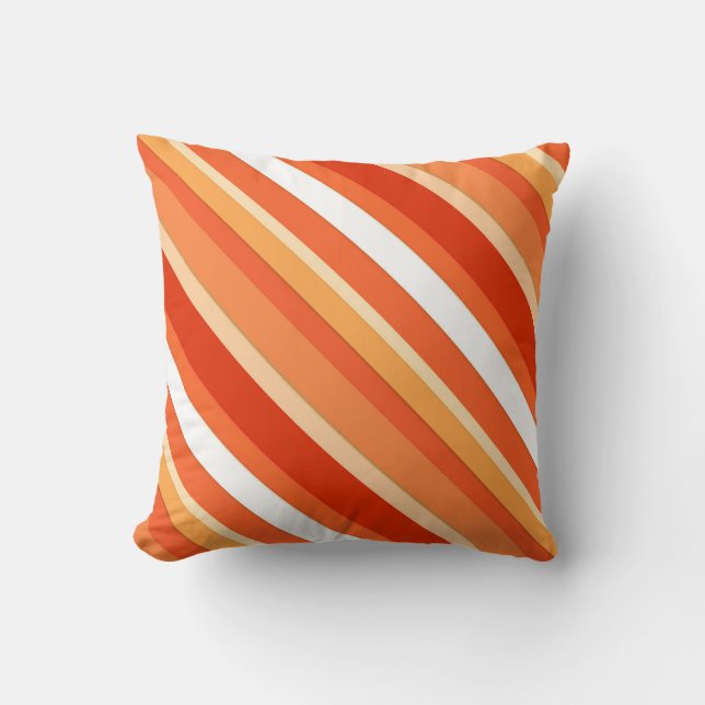 Coussin Bandes de bonbons en couches - orange et blanc (Recto)