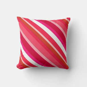 Coussin Bandes de bonbons en couches - rouge, rose et blan