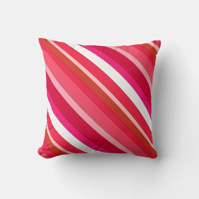 Coussin Bandes de bonbons en couches - rouge, rose et blan (Recto)