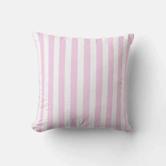 Coussin Bandes de bonbons rose pâle et blanc (Recto)