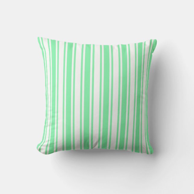 Coussin Bandes de bonbons vert et blanc pastel (Recto)