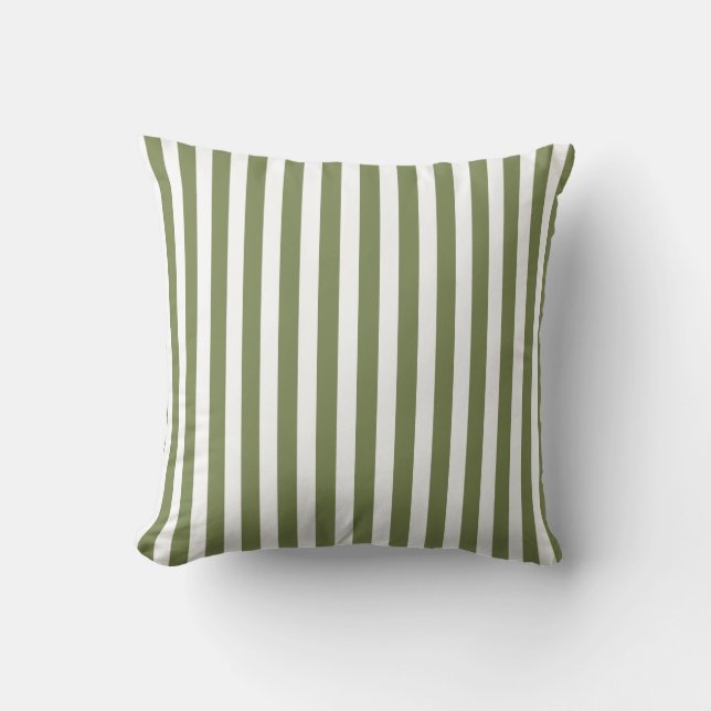 Coussin Bandes de bonbons vert olive et blanc (Recto)