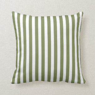 Coussin Bandes de bonbons vert olive et blanc