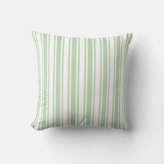 Coussin Bandes de bonbons vert pâle et blanc (Recto)