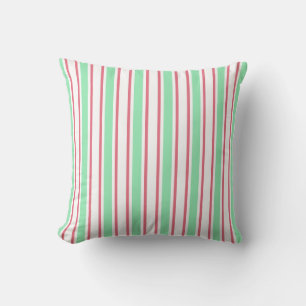 Coussin Bandes de bonbons vert, rose et blanc à la menthe