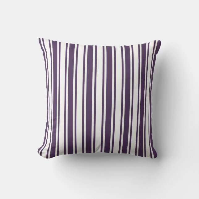 Coussin Bandes de bonbons violettes foncées et blanches (Recto)