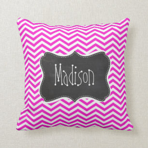 Coussin Bandes de Chevron Magenta Hot ; Retro Chalkboard