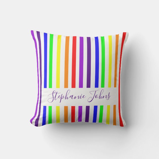 Coussin Bandes de couleur arc-en-ciel Monogrammes mignons  (Recto)