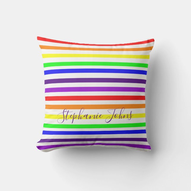 Coussin Bandes de couleur arc-en-ciel Monogrammes Nom mign (Recto)