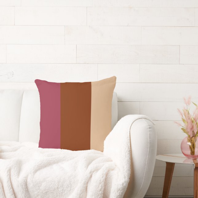 Coussin Bandes de couleur Trois nuances Brun Rose Ecru (Canapé)
