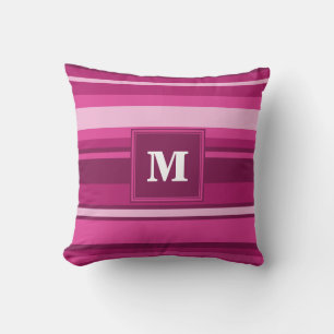Coussin Bandes de monogramme fuchsia