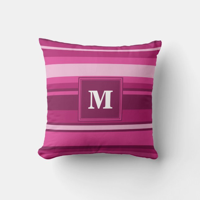 Coussin Bandes de monogramme fuchsia (Recto)