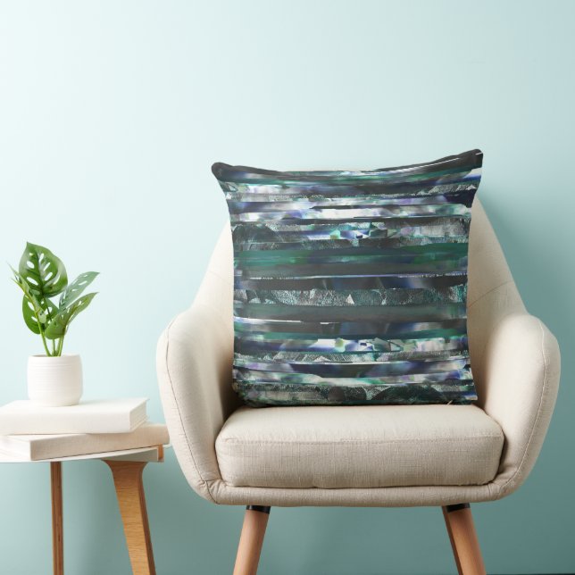 Coussin Bandes déchirées cyan de textures froissées et gra (Chaise)
