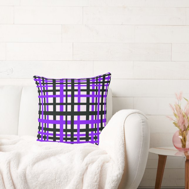 Coussin Bandes d'entrelacement noir blanc pourpre (Canapé)